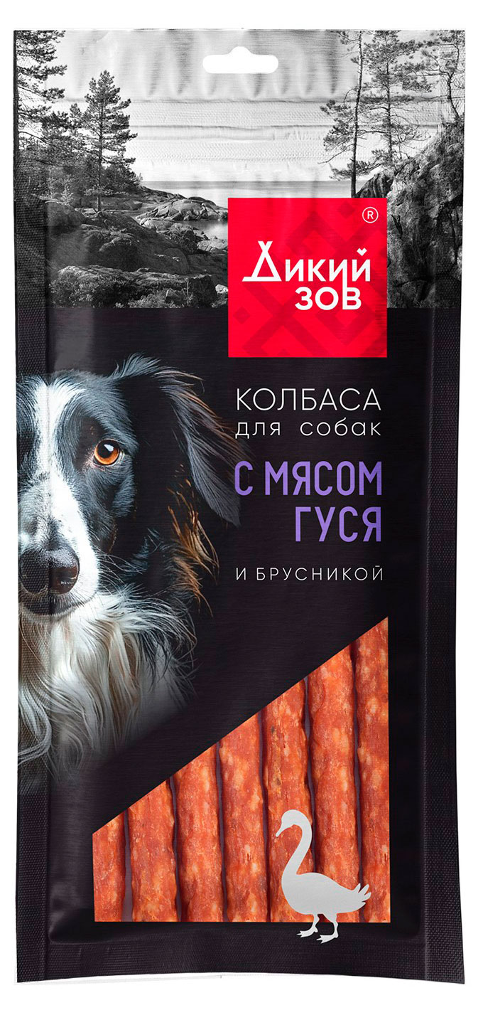 Изображение товара Лакомство для собак Дикий Зов Колбаса с мясом гуся и брусникой 85 г