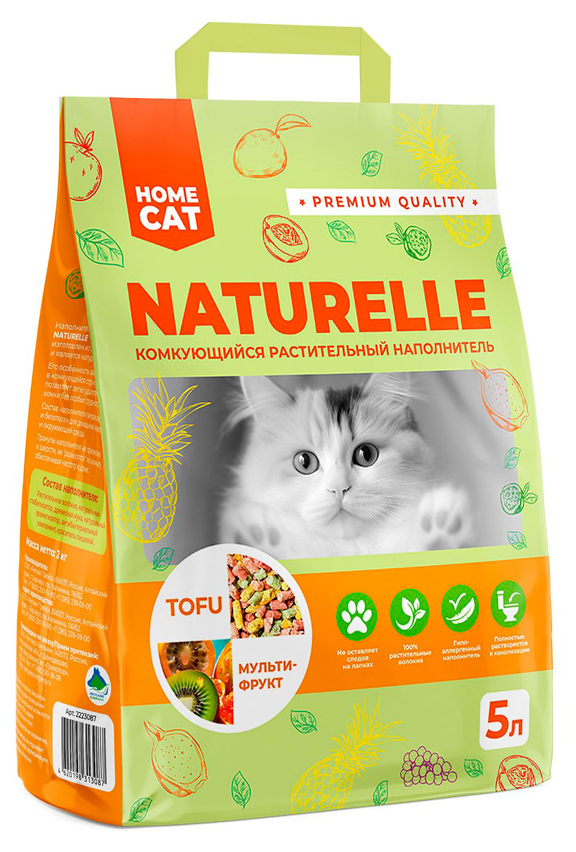 

Наполнитель для кошачьего туалета HOMECAT Naturelle Tofu Мультифрукт растительный комкующийся, 5 л