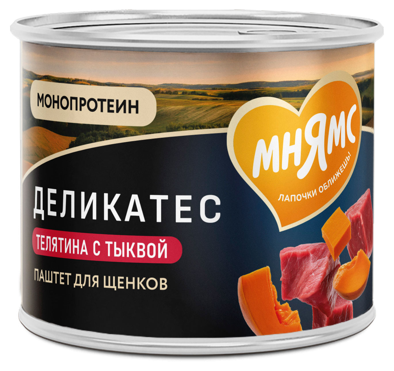 Изображение товара Корм влажный для щенков всех пород «Мнямс» Деликатес Паштет из телятины с тыквой Асадо по-аргентински, 200 г