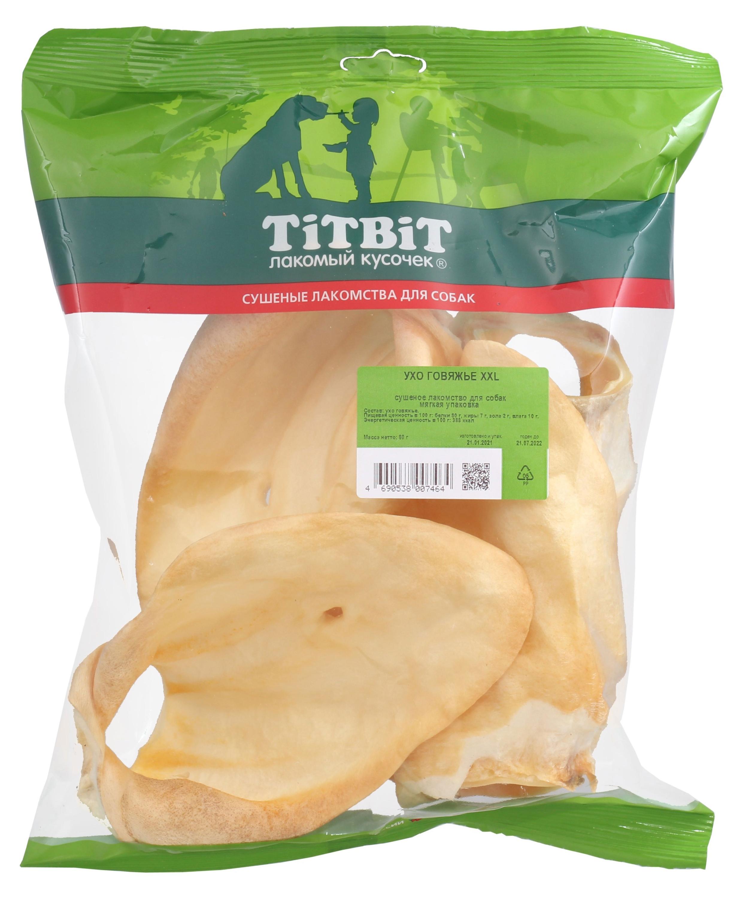 

Лакомство для собак TiTBiT Ухо говяжье XXL, 80 г