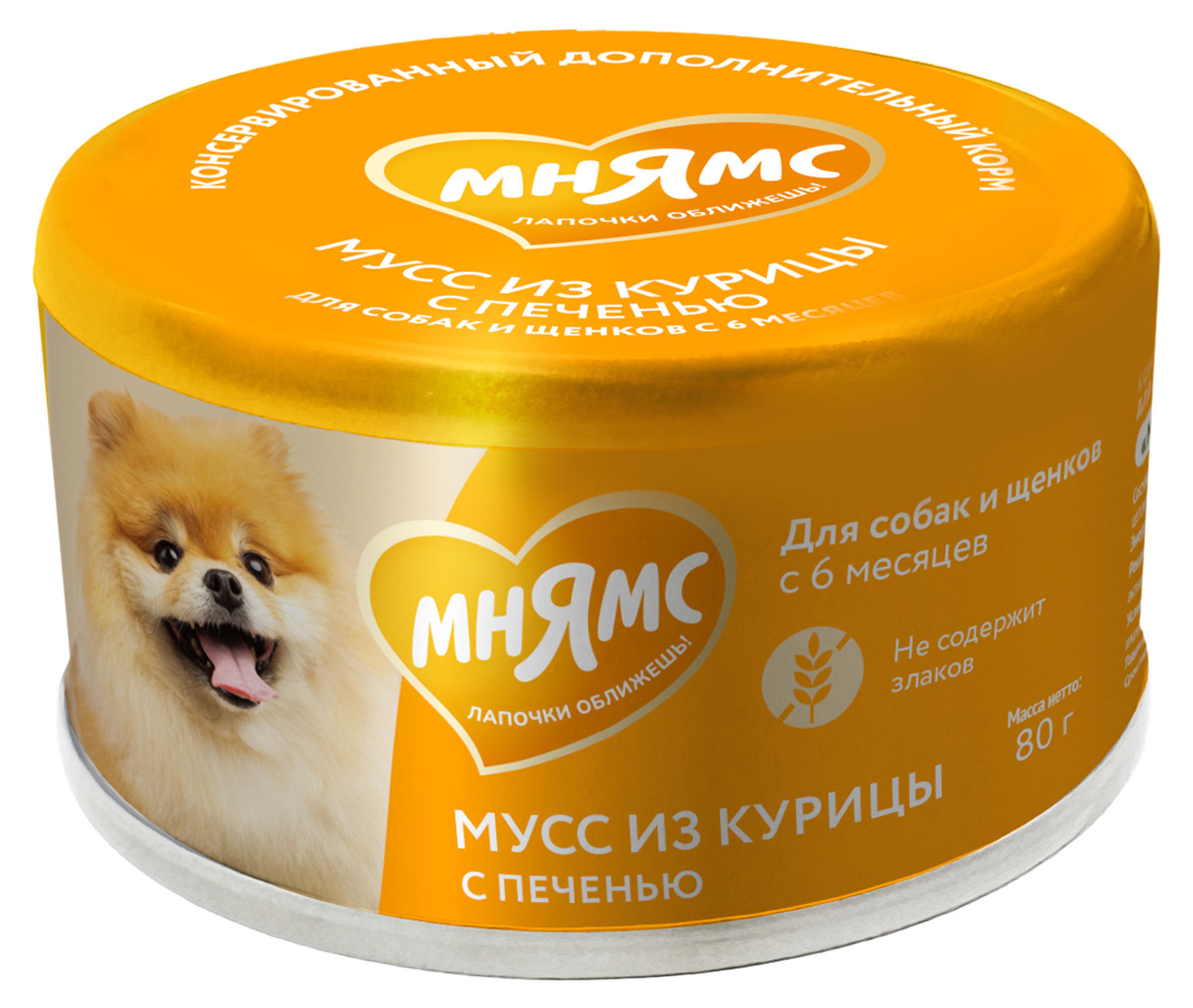 

Корм влажный для собак и щенков старше 6 месяцев Мнямс На каждый день Мусс из курицы с печенью Китай, 80 г