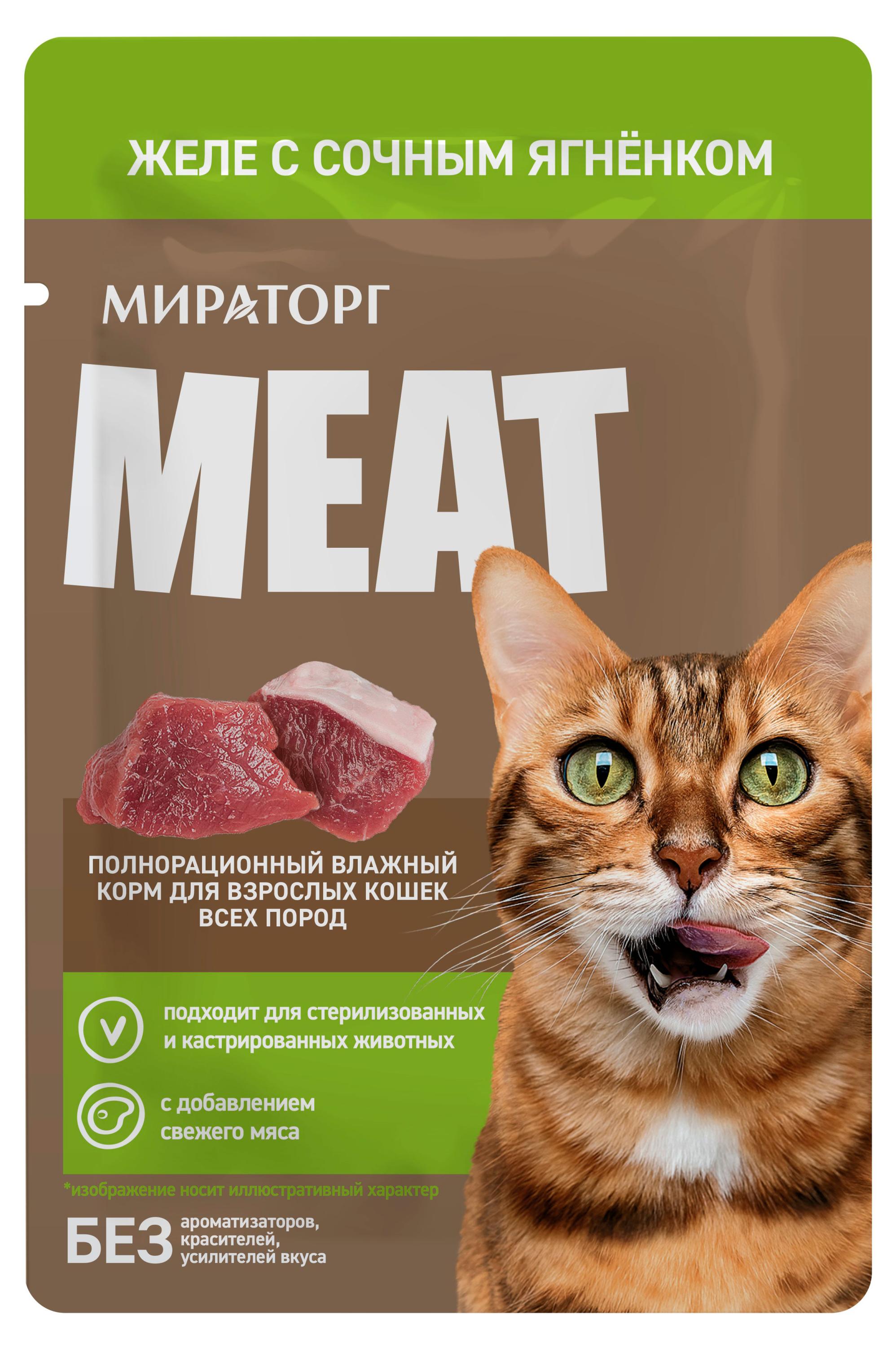 

Влажный корм для кошек Мираторг Meat желе с сочным ягненком, 75 г