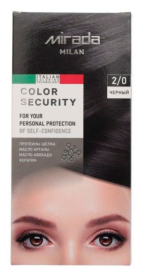 

Краска стойкая для волос Mirada Milan Color security 2/0 Черный, 112 мл