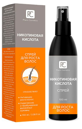 

Спрей для волос Pharm Cosmetic Никотиновая кислота для роста волос, 100 мл