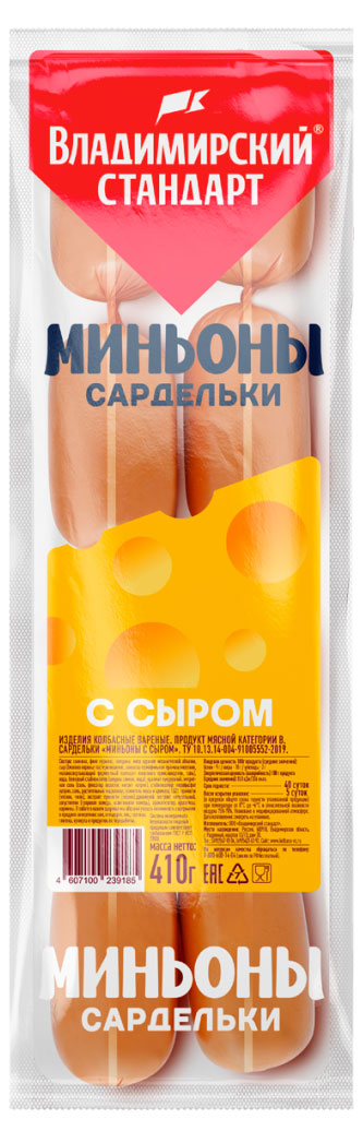 

Сардельки Владимирский стандарт Миньоны с сыром, 410 г