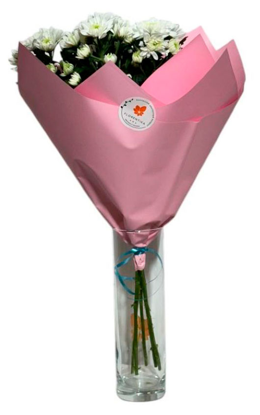 

Букет живых срезанных цветов 23 Воздушный из 5 хризантем в упаковке в ассортименте с ароматом, 1 шт