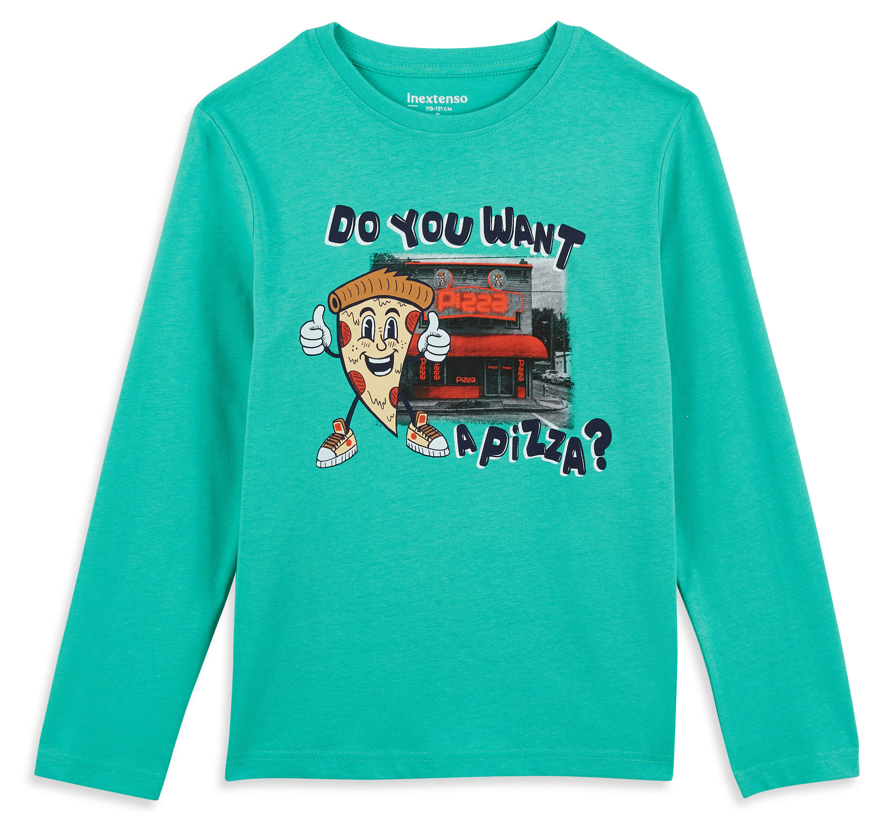 

Футболка для мальчика InExtenso Do you want a pizza с длинным рукавом мятная, р 3-14