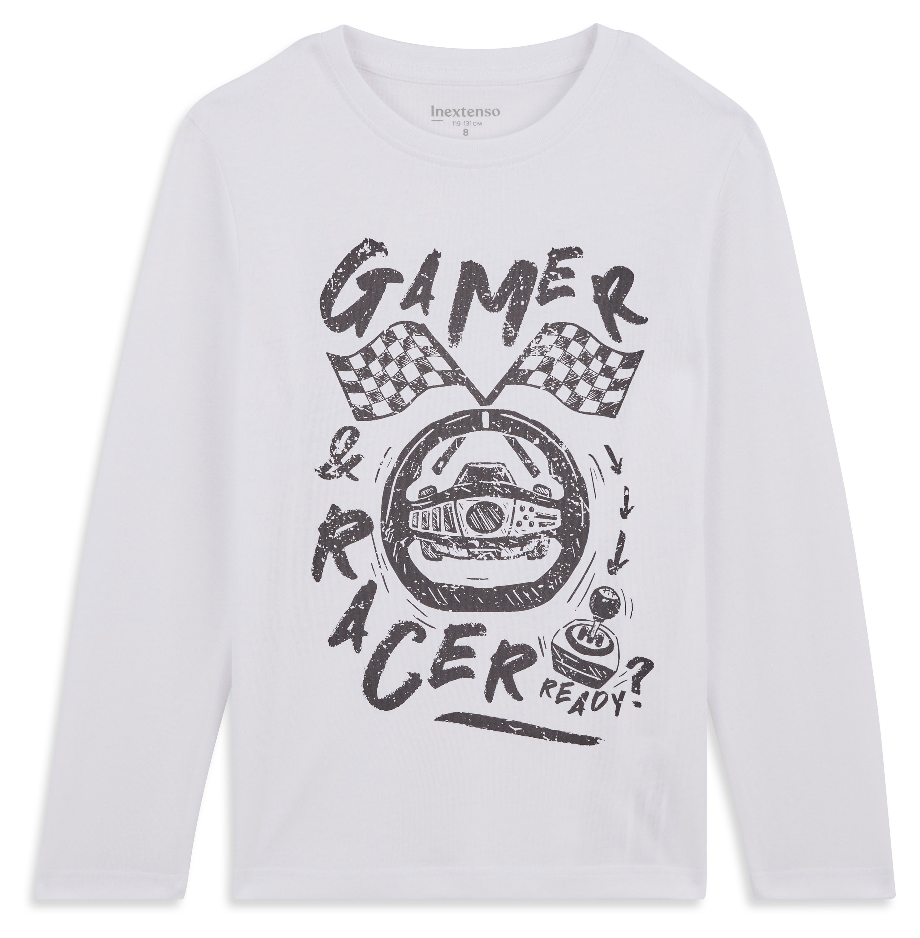 

Футболка для мальчика InExtenso Gamer Racer с длинным рукавом белая, р 3-14