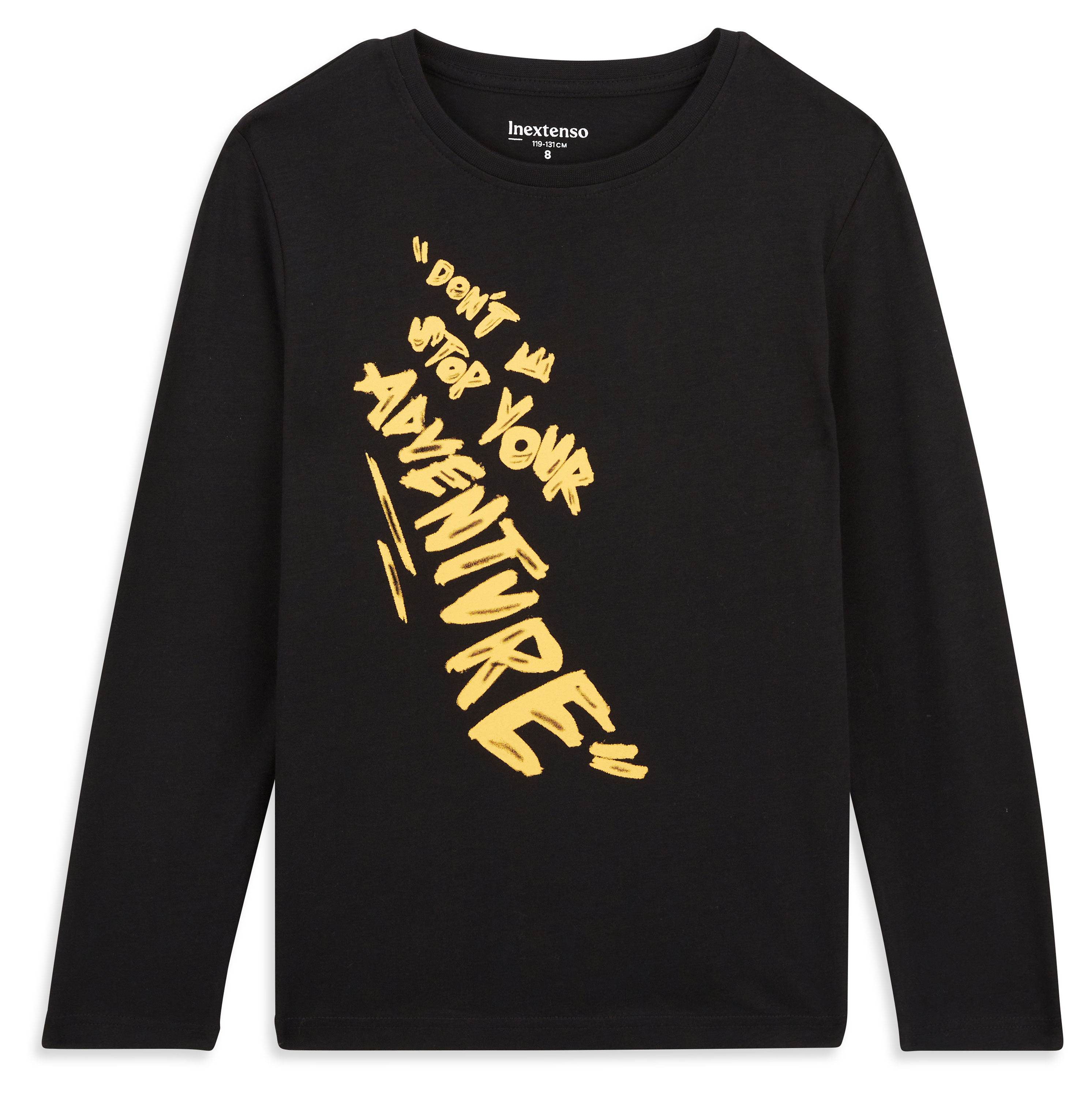 

Футболка для мальчика InExtenso Don't stop your adventure с длинным рукавом черная, р 3-14