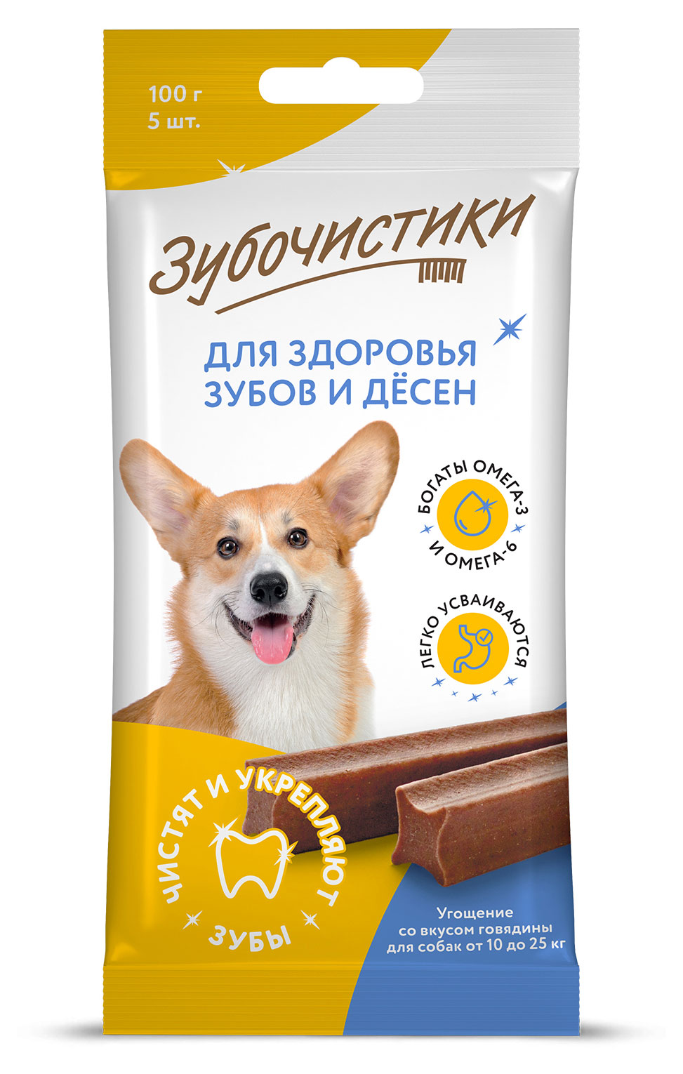 

Лакомство для собак средних пород Зубочистики Жевательные палочки со вкусом говядины, 100 г