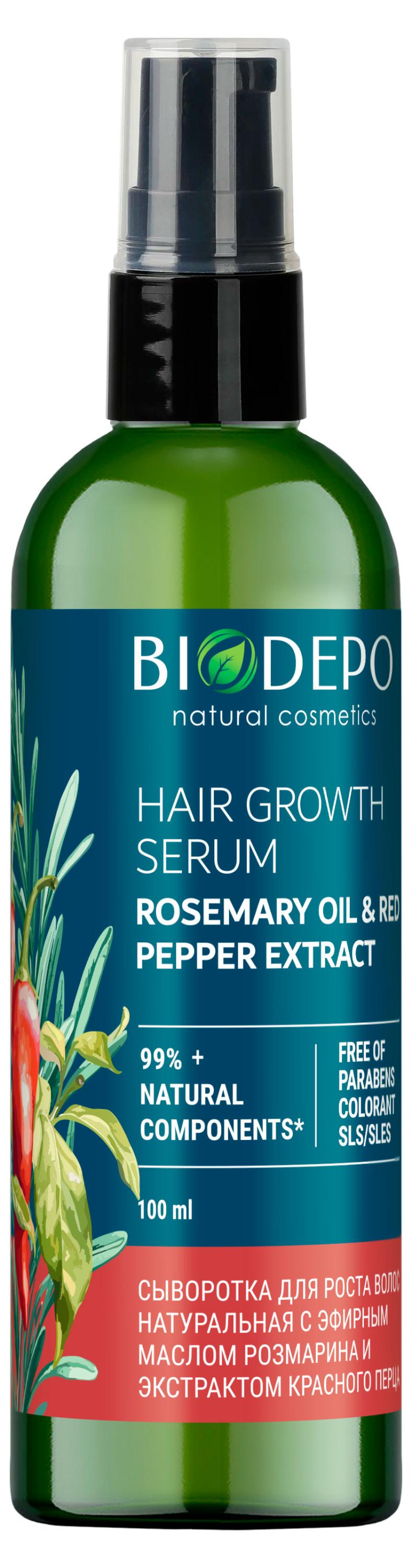 

Сыворотка для волос натуральная Biodepo с эфирным маслом розмарина и экстрактом красного перца, 100 мл