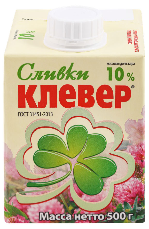 Изображение товара Сливки стерилизованные питьевые «Пискаревское» Клевер нежирные 10% БЗМЖ, 500 г