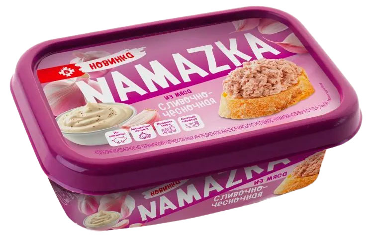 Изображение товара Намазка мясная из свинины «Брестский мясокомбинат» Namazka сливочно-чесночная Беларусь охлажденная, 150 г