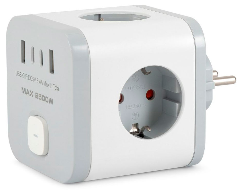 Изображение товара Сетевой разветвитель BURO BU-PW3UC-W с 3 розетками и USB для зарядки