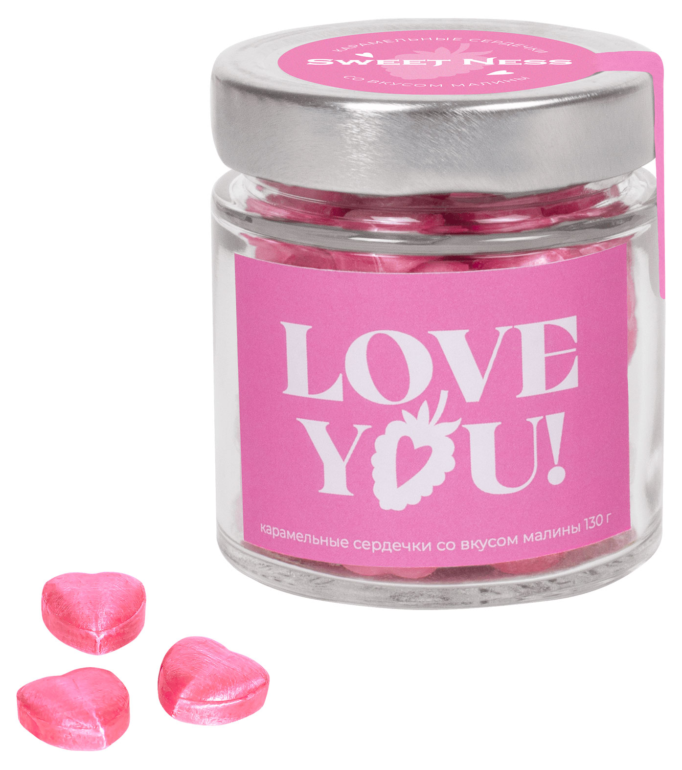 Изображение товара Конфеты карамельные Sweet Ness Сердечки со вкусом малины, 130 г 1 шт