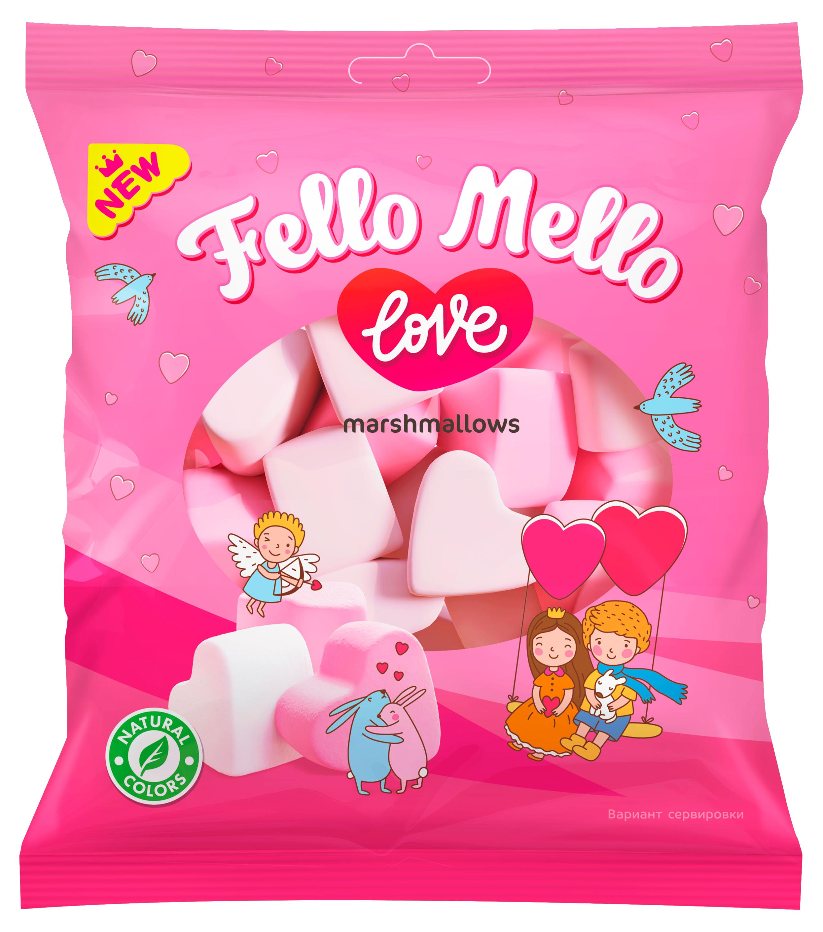 Изображение товара Жевательный зефир Fello Mello Love is в форме сердечек 85 г натуральный ванильный десерт