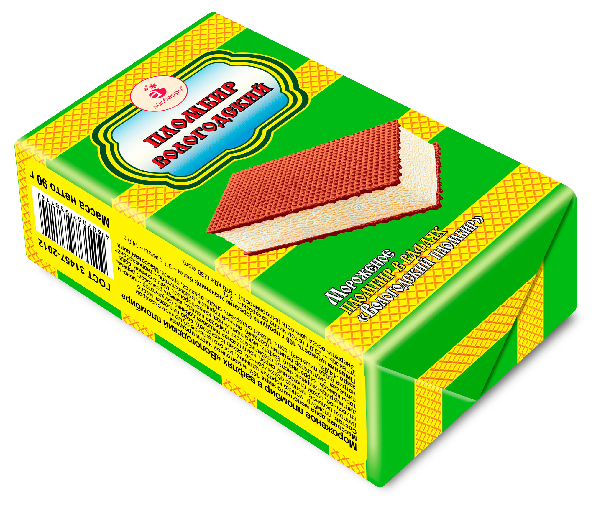 

Мороженое пломбир Вологодский пломбир в вафлях брикет БЗМЖ, 90 г