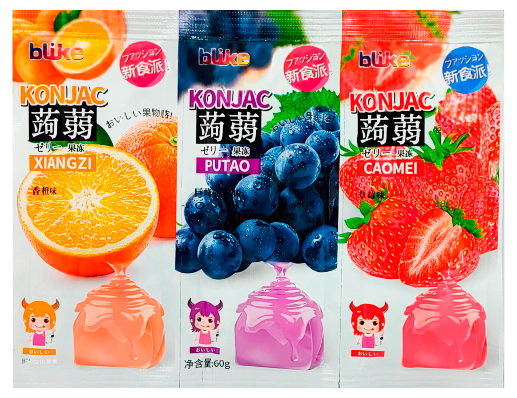 Изображение товара Блик мармеладное желе с конжаком ассортимент апельсин клубника виноград 60 г