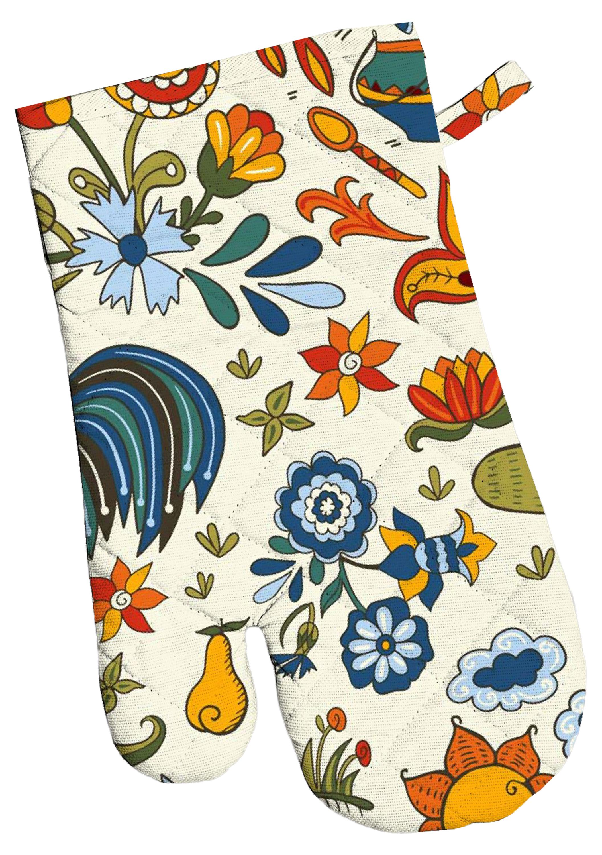 Изображение товара Прихватка стеганная из хлопка с рисунком Петухи 30х18 см Лен Наш