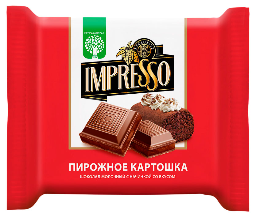 

Шоколад молочный Impresso с начинкой со вкусом Пирожного картошка Беларусь, 75 г