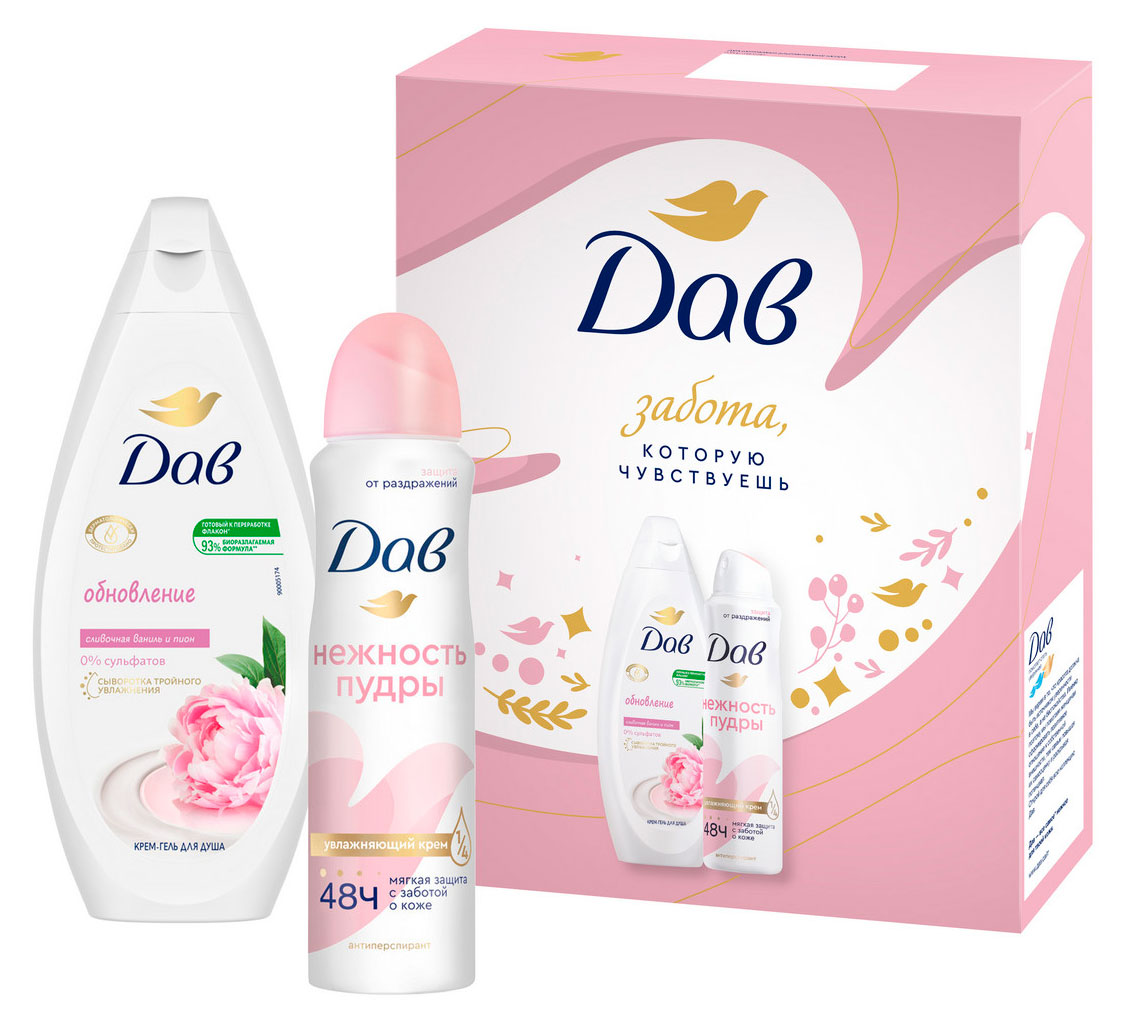 

Набор подарочный Дав Обновление для женщин, Гель для душа для тела 250 мл + Дезодорант от пота и запаха 150 мл