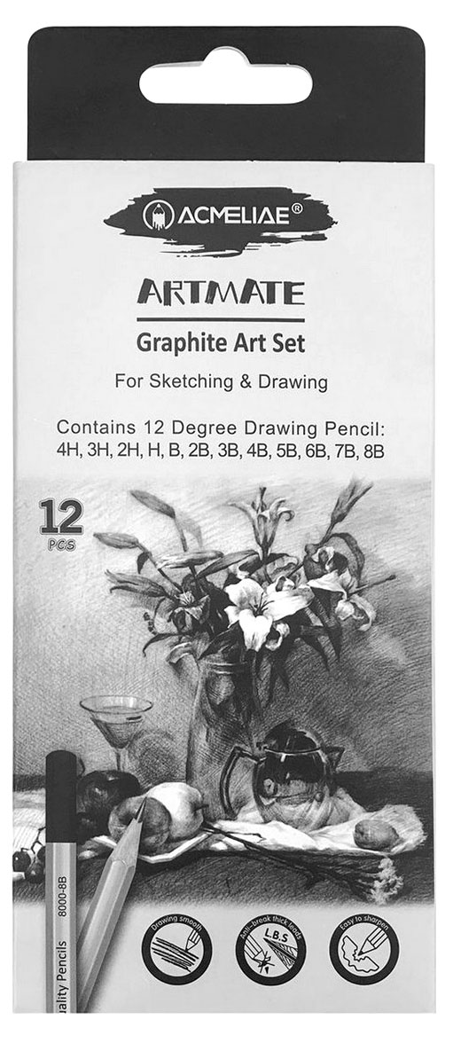 

Набор чернографитных карандашей Artmate 12 Твердостей (4H,3H,2H,H,B,2B,3B,4B,5B,6B,7B,8B), 12 шт
