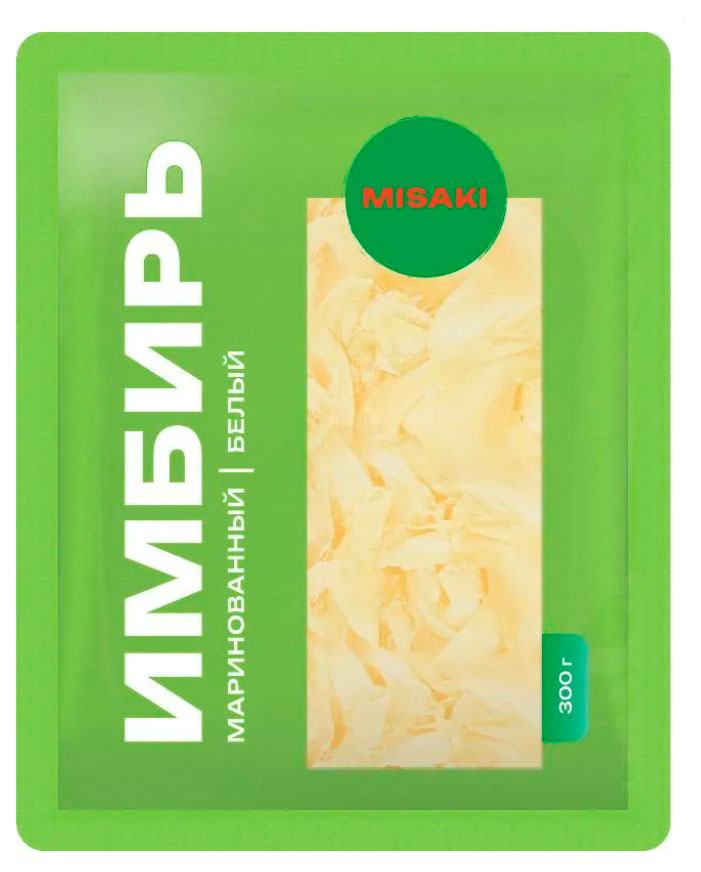 Изображение товара Имбирь маринованный белый Misaki 300 г в вакуумной упаковке для блюд суши и салатов