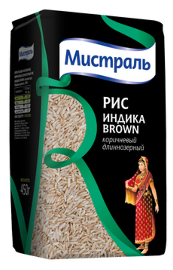 Изображение товара Коричневый длиннозерный рис Индика Brown 450 г Мистраль для здорового питания