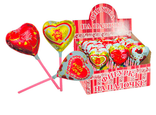 

Шоколад фигурный Шоколадный Мир Сердце на палочке 18 г, 1 шт в ассортименте