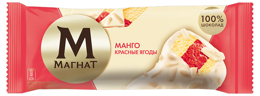 

Мороженое сливочное Магнат Манго красные ягоды в в белом шоколаде эскимо 8% БЗМЖ, 67 г