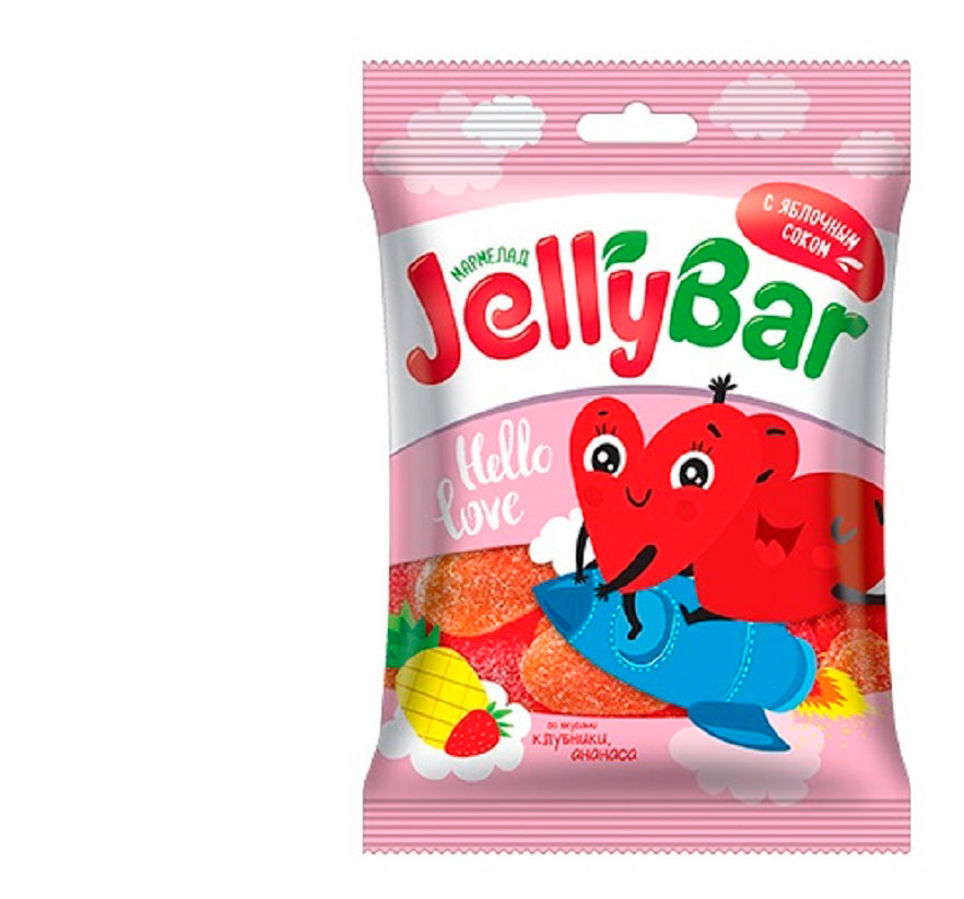 

Мармелад жевательный Jelly Bar в форме сердечек с сахарной посыпкой вкусы ананас клубника, 65 г