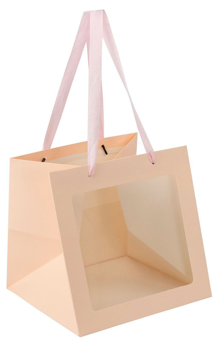 Изображение товара Сумка-пакет подарочный для цветов и подарков «Азалия Декор» с прозрачной вставкой розовый крафт, 25x25x25 см