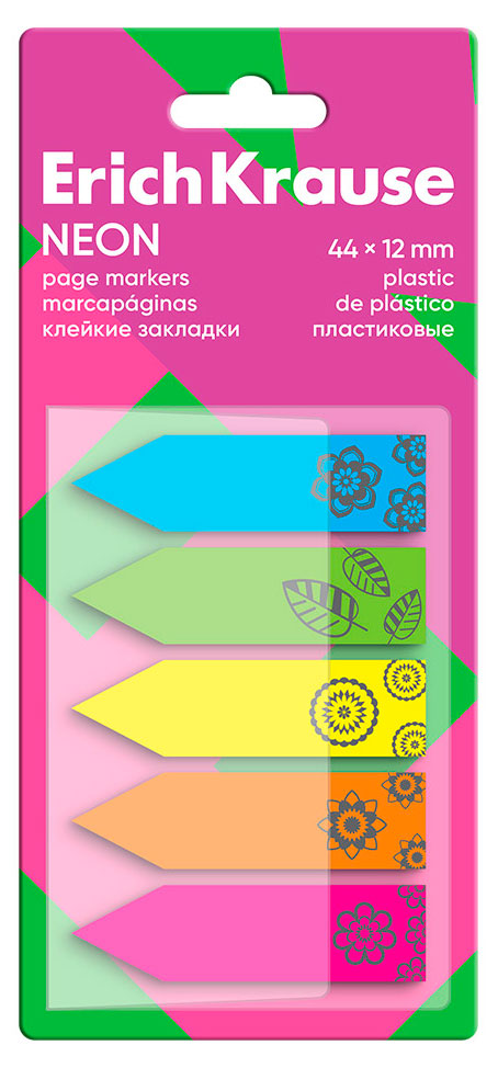 

Закладки клейкие ErichKrause NEON пластиковые 44х12 мм, 5х25 шт