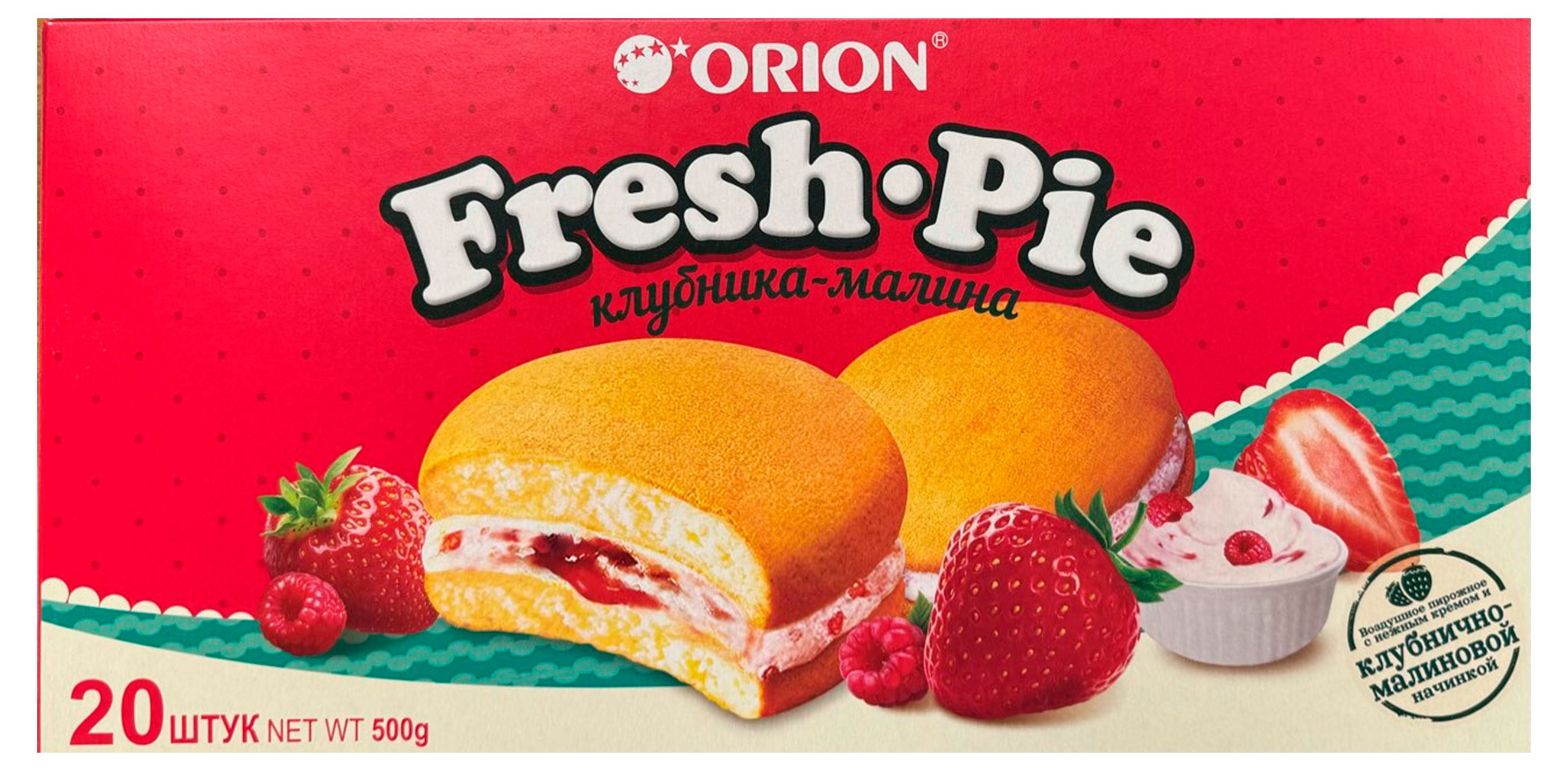 Изображение товара Пирожное Orion Fresh Pie с клубнично-малиновым наполнением 500 г