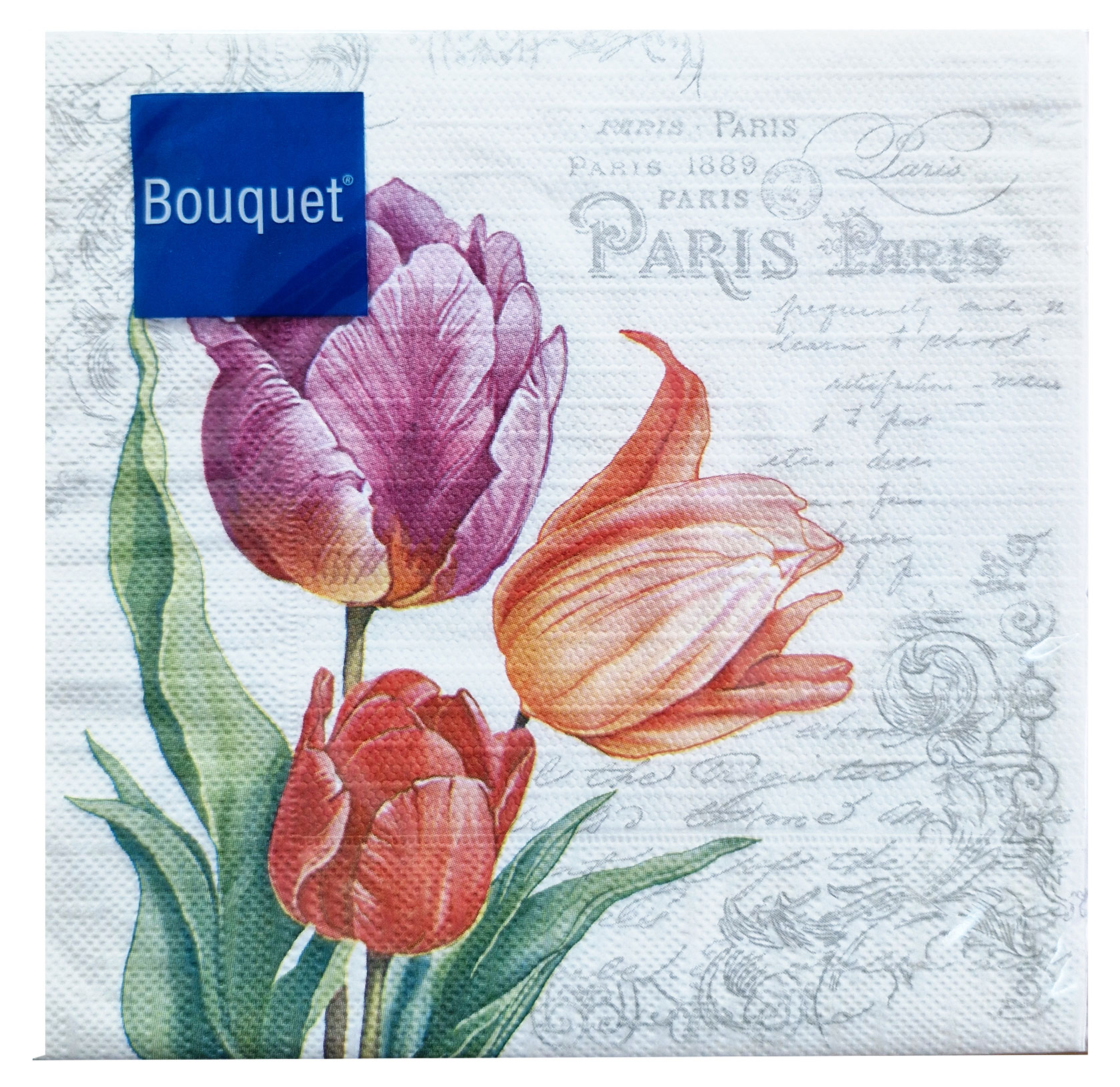 

Салфетки бумажные Bouquet Винтажные тюльпаны 3 слоя 33х33 см, 20 л