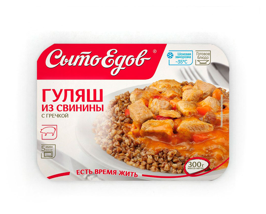 

Готовое блюдо Гуляш из свинины Сытоедов с гречкой замороженный, 300 г