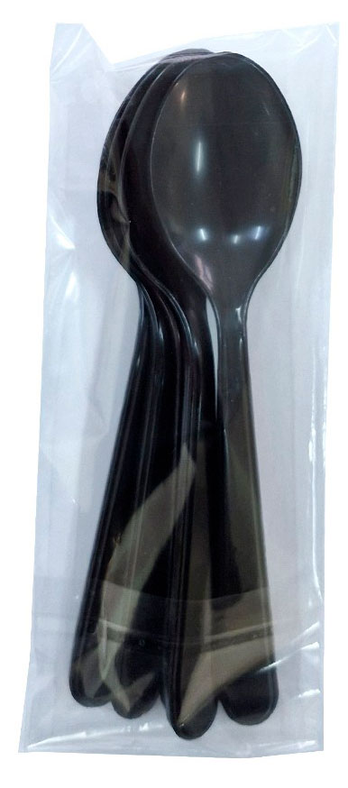 Изображение товара Набор одноразовых столовых ложек Премиум черные 18 см, 6 шт