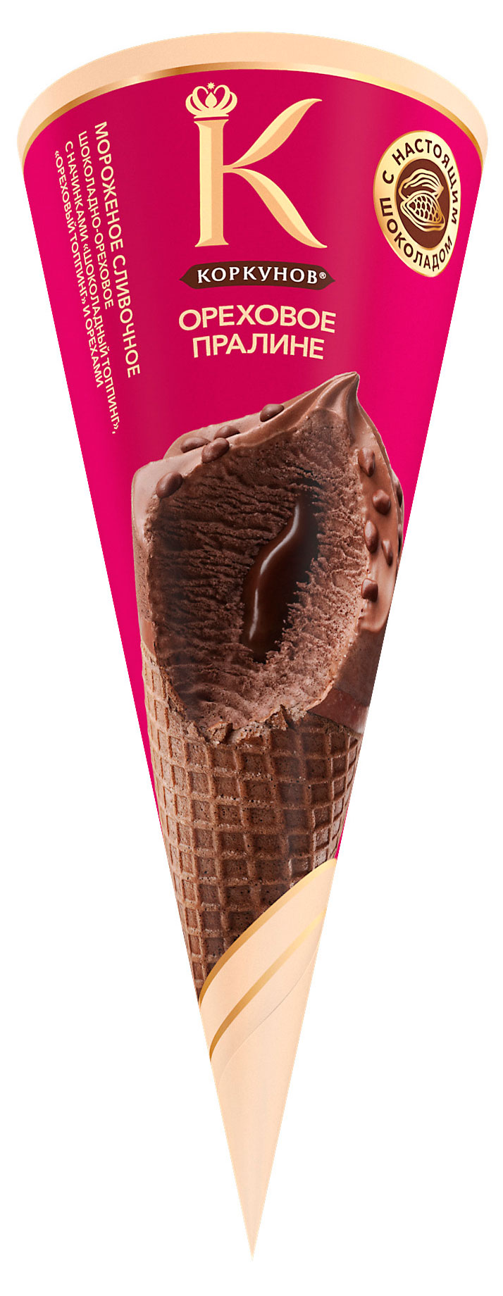 Изображение товара Мороженое молочное Коркунов Рожок Ореховое пралине 68 г шоколад-орех