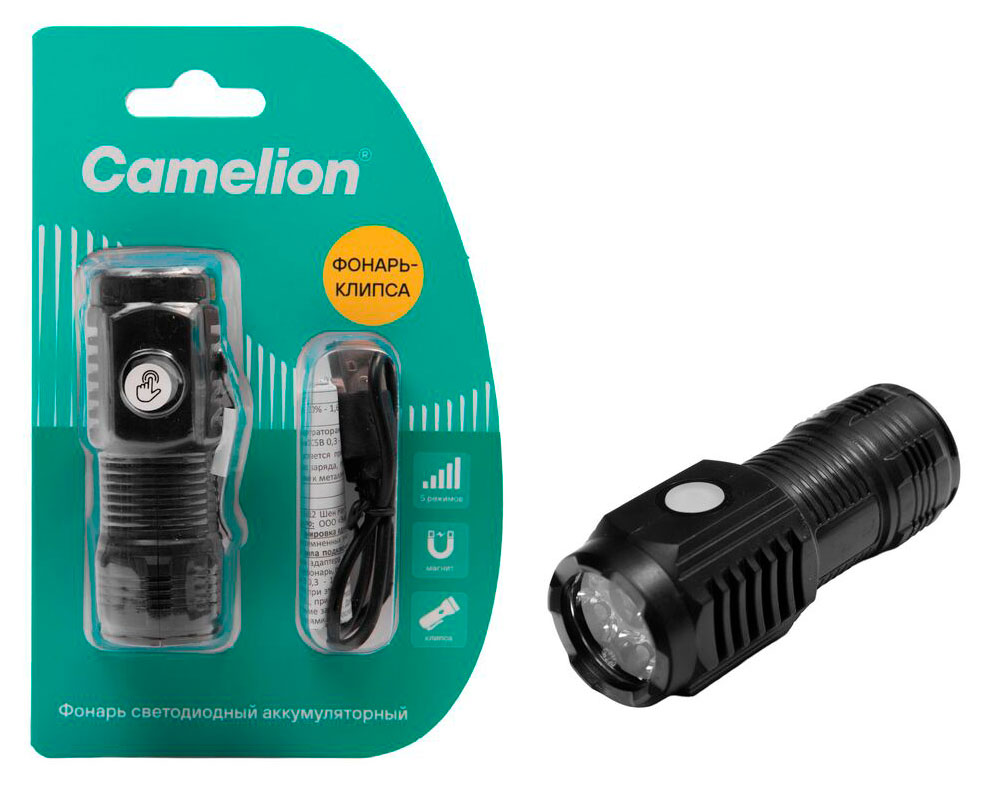 Изображение товара Camelion LED29358 Фонарь миниатюрный с клипсой и магнитом 3 светодиода 5 режимов