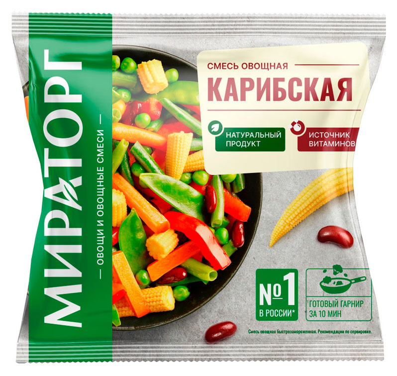 

Овощная смесь Мираторг Карибская ГОСТ зеленый горошек фасоль красная и стручковая болгарский перец морковь и кукуруза мини замороженная, 400 г
