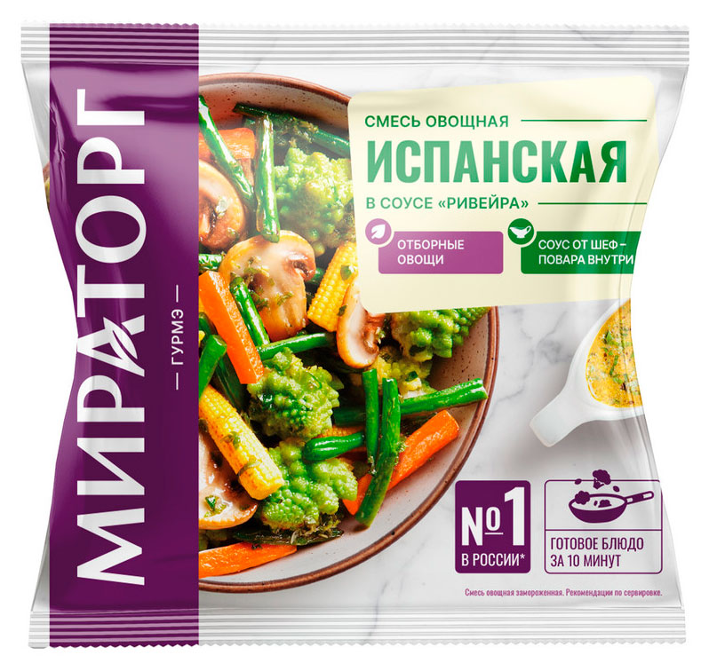 

Овощная смесь Мираторг Испанская морковь фасоль стручковая кукуруза початки грибы шампиньоны в соусе Ривейра замороженная, 400 г