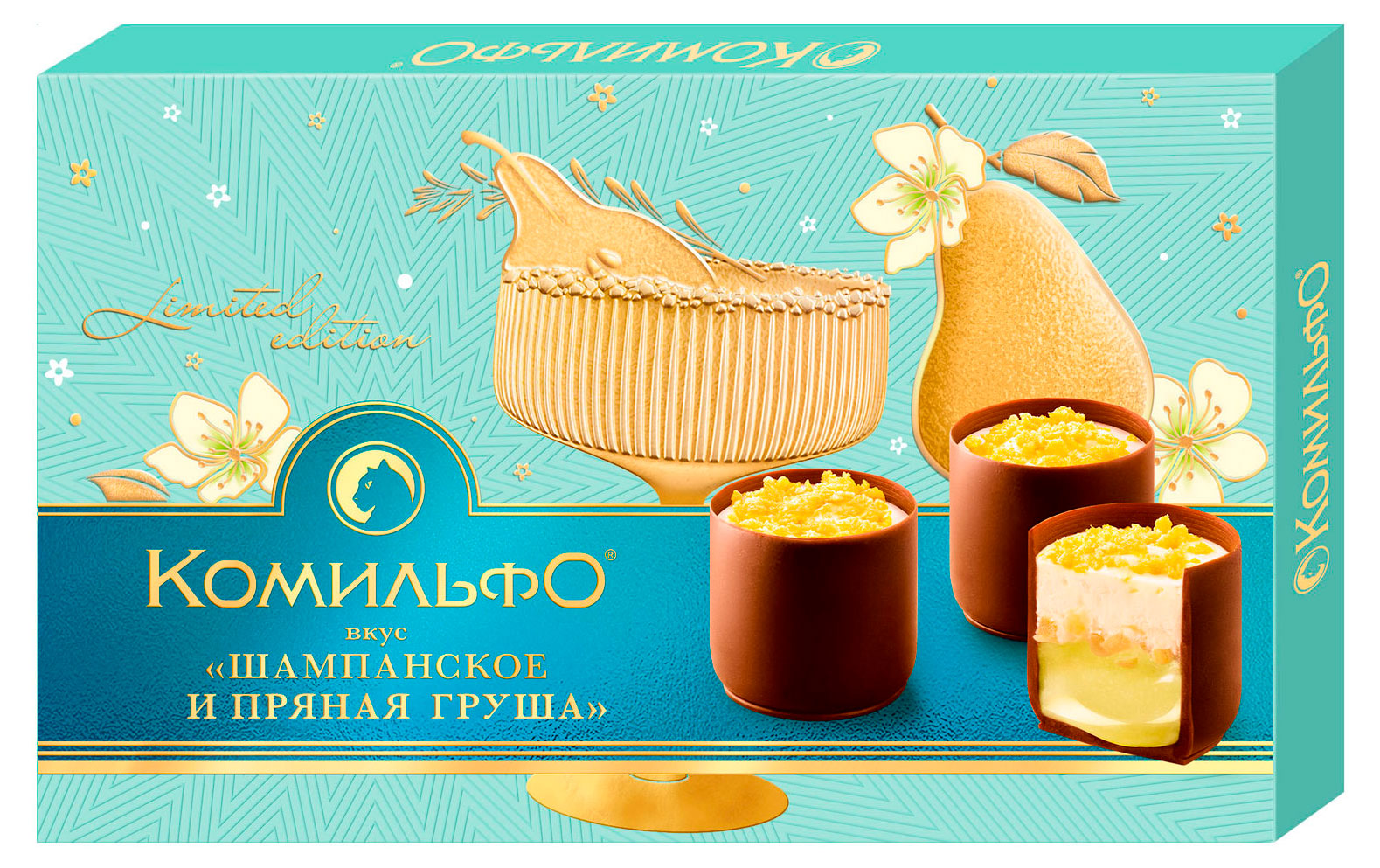 

Конфеты шоколадные Комильфо Шампанское и пряная груша с алкогольной начинкой, 116 г