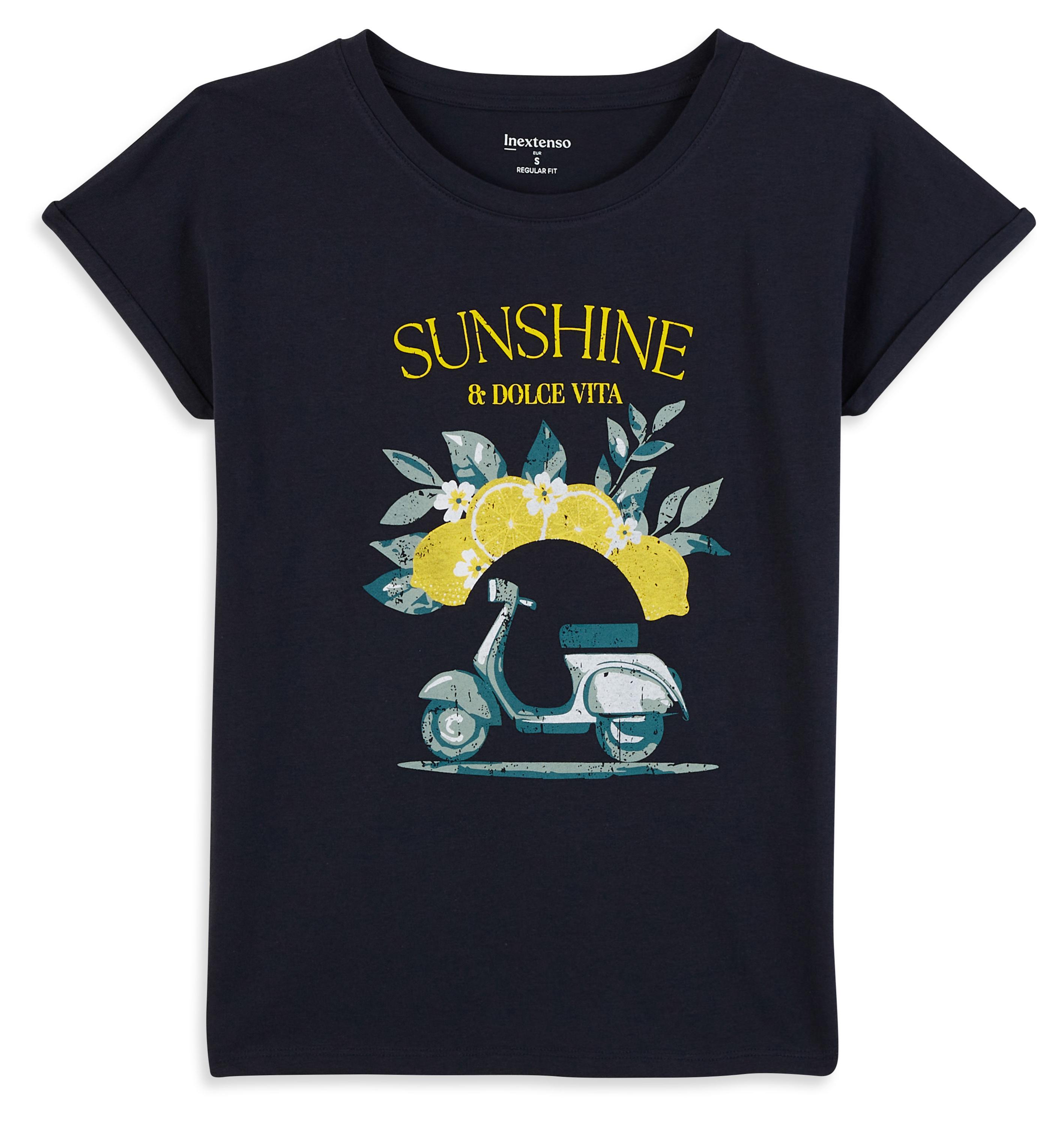 Изображение товара Футболка женская InExtenso короткий рукав с принтом синяя Бангладеш, р XS-3XL