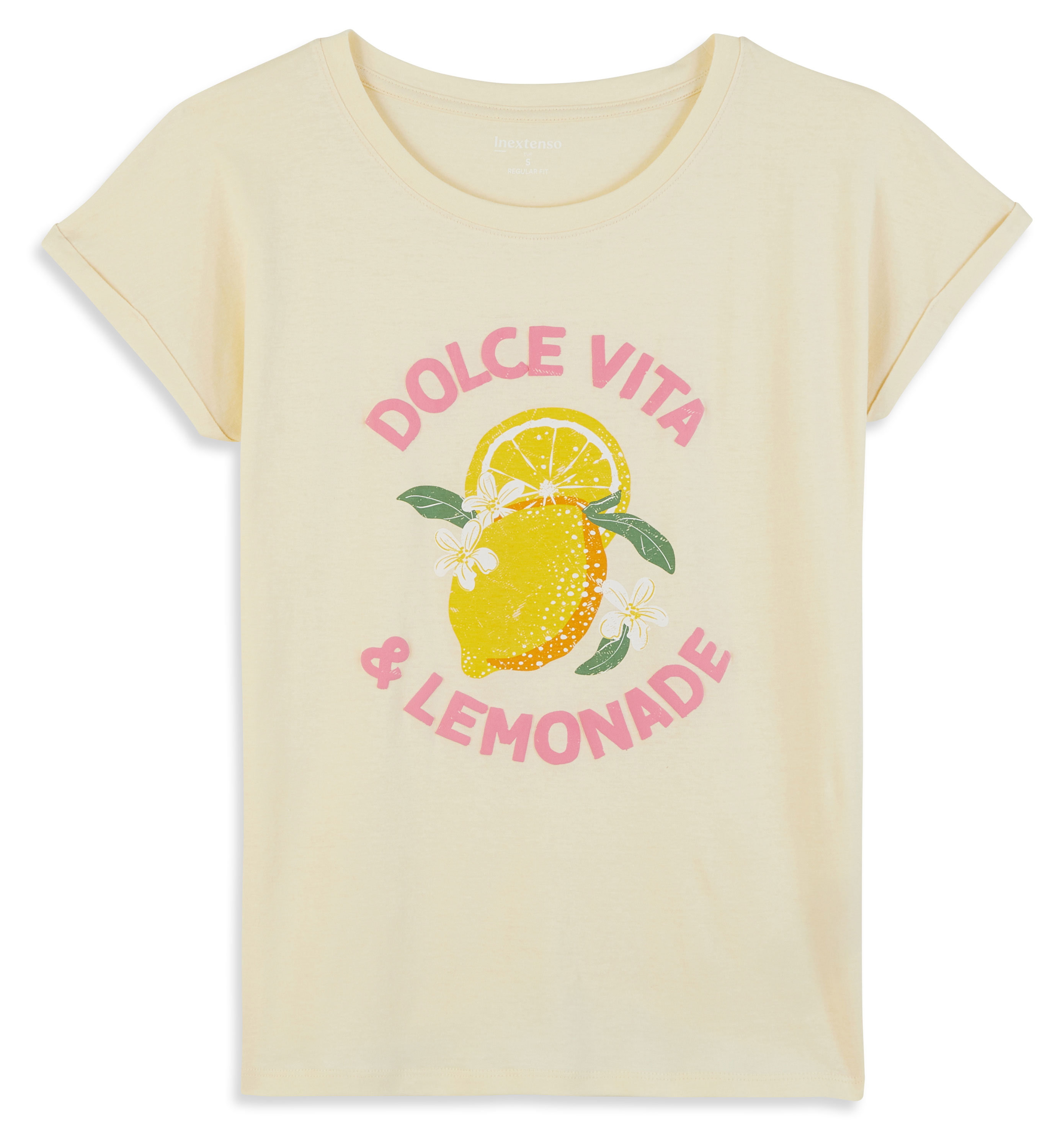 Изображение товара Футболка женская InExtenso короткий рукав с принтом синяя свтело-желтая Бангладеш, р XS-3XL