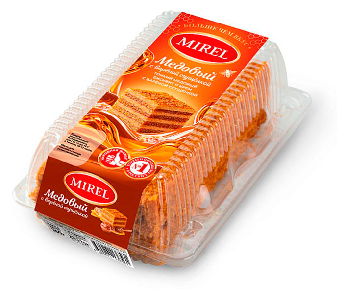 

Торт медово-бисквитный MIREL Медовый на вареной сгущенке охлажденный, 250 г