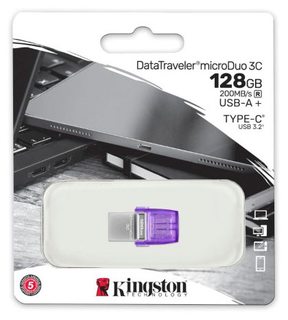 Изображение товара Флэш-накопитель Kingston DataTraveler microDuo 3C 128GB USB3.0 Type-C