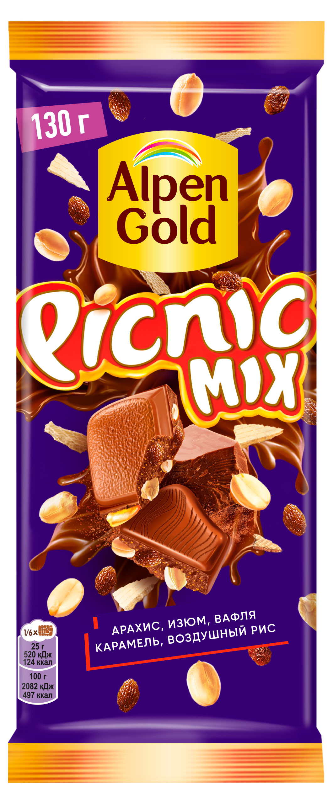 

Шоколад молочный Alpen Gold Picnic Mix, 130 г