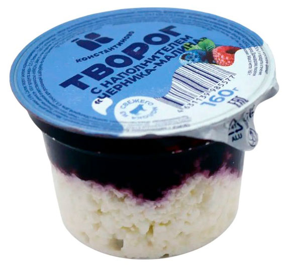 

Творог Константиново с черникой и малиной 3,5% БЗМЖ, 160 г