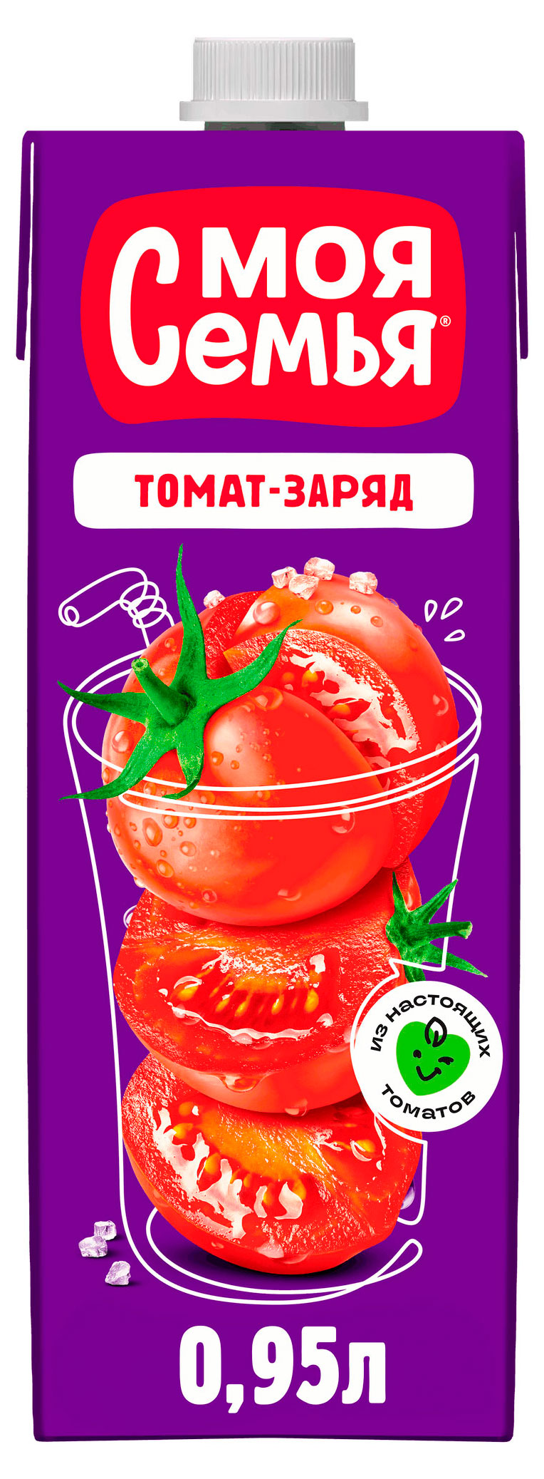 Изображение товара Нектар Моя Семья томатный с солью 950 мл Томат-заряд натуральный из концентрата