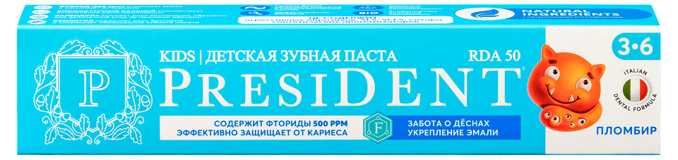 

Зубная паста детская President 3-6 Пломбир, 43 г